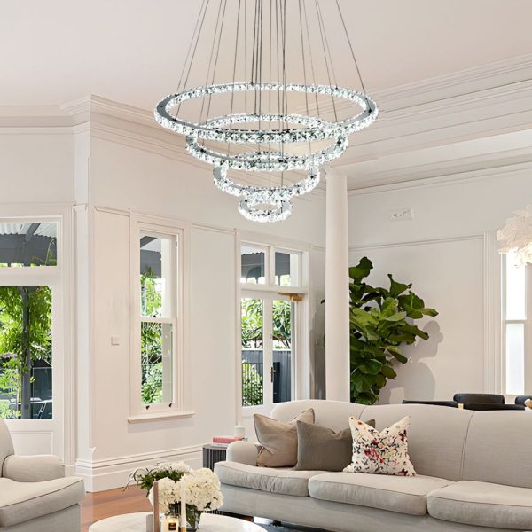 4 Rings Electroplated Crystal LED Modern Chandeliers Pendant Light Hanging Lamp - Image 2