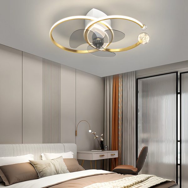 2 Rings Simple Luxury 3 Step Dimming Modern Bedroom Ceiling Fan and Light - Image 2