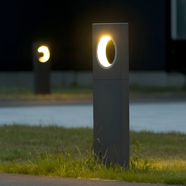 Sleek Black Modern Outdoor Pathway Light with Unique Round Hole Feature