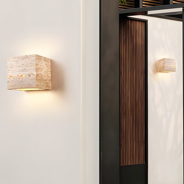 Wabi-Sabi Yellow Travertine LED Wall Sconce - Square/Rectangle - Image 3