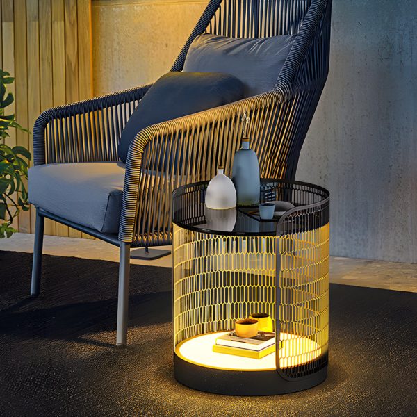 19 inch LED Open Mesh Outdoor Floor Lamp with Table - Image 4