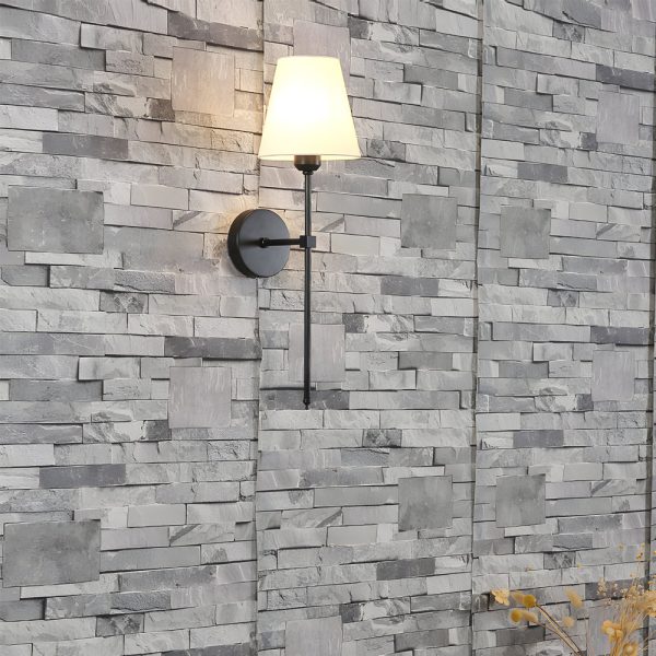 Modern 1-Light Black/Gold Wall Sconce with White Linen Fabric Shade - Image 4