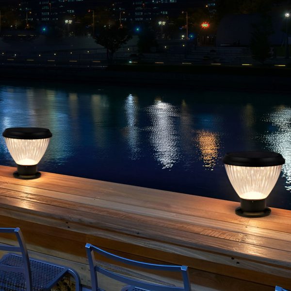 Round LED Fast Charging Black Modern Solar Post Caps Lights Pillar Light - Image 6