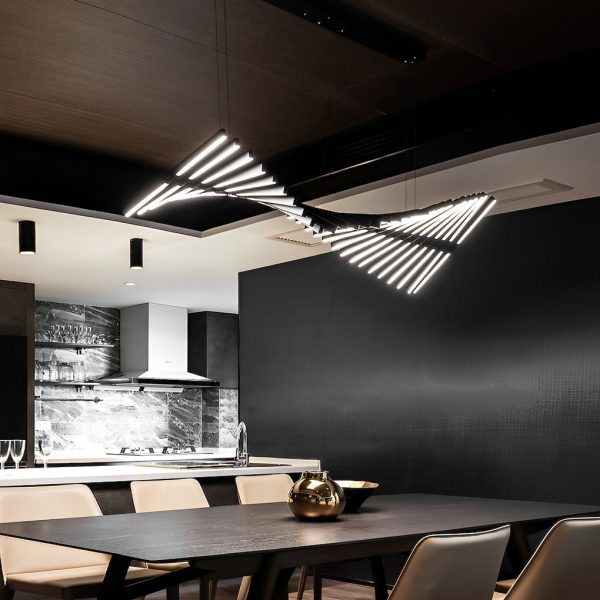 Waves Fishbone Strip Stepless Dimming LED Nordic Chandelier Pendant Light - Image 4
