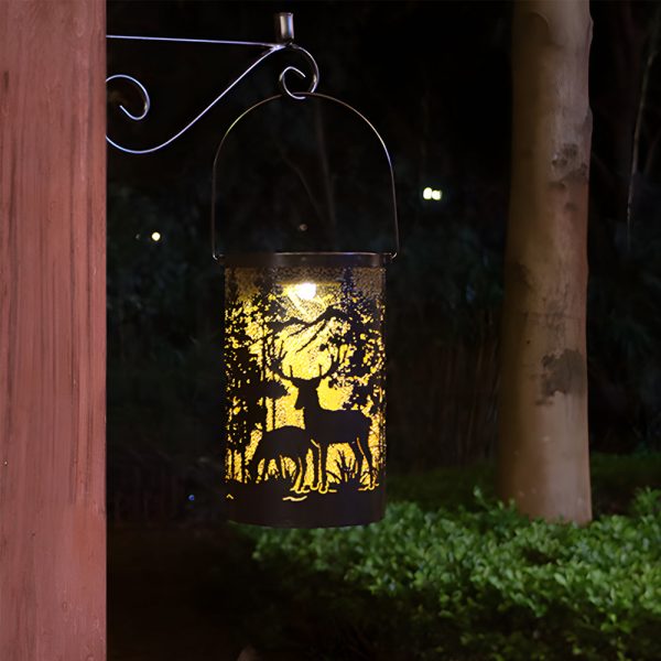 Iron Hollow Deer Silhouette Waterproof LED Modern Hanging Solar Lanterns - Image 4