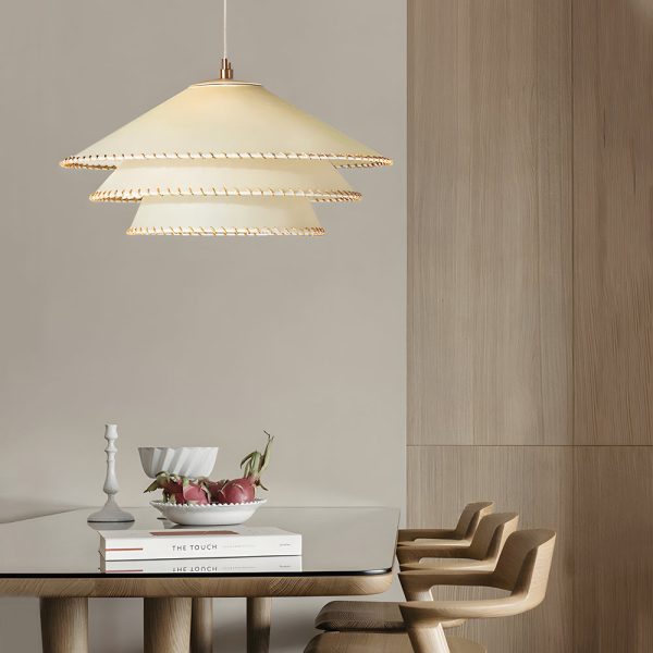 Rustic 3 Tiers Parchment Pendant Light 1-Light Hanging Lamp with Fabric Shade - Image 4