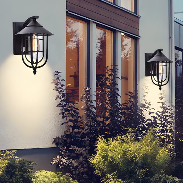 Waterproof Retro Iron Glass Motion Sensor Black Modern Outdoor Wall Lights - Image 2