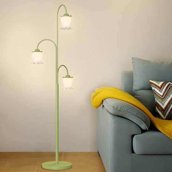 3-light Green Flower Dimmable Arc Hanging Tuilp Floor Lamp - Image 2