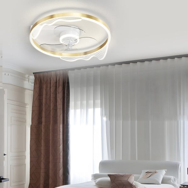 Round Acrylic Waves Decor LED Three Step Dimming Modern Ceiling Fan Lamp - Image 2