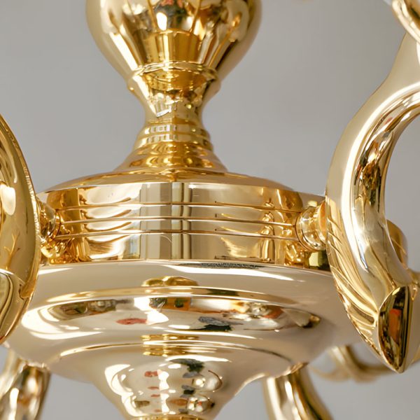 9-Light Italian Chandelier in Brass with Murano Glass Leaves - Image 4