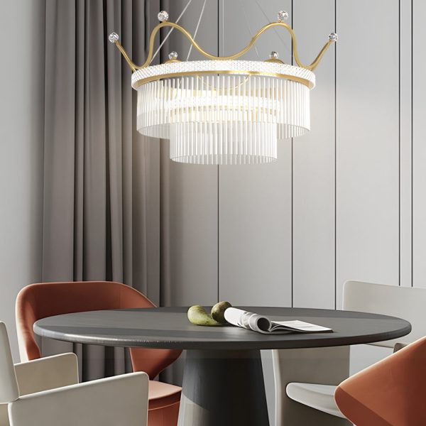 Double Layer Glass Crystal Crowns 3 Step Dimming Luxury Modern Chandelier - Image 3