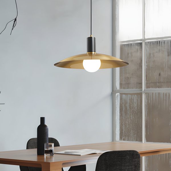 1-Light Mid-Century Brass Flared Pendant Light with White Glass Shade - Image 4