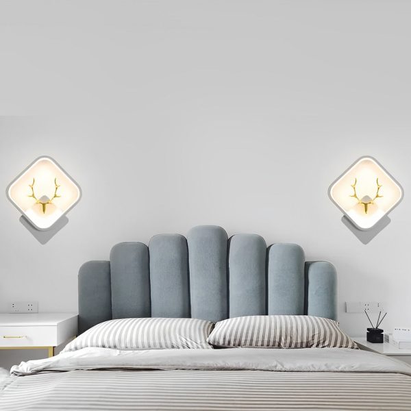 Round Square Creative Antlers Design LED Modern Wall Lamp Bedside Light - Image 4