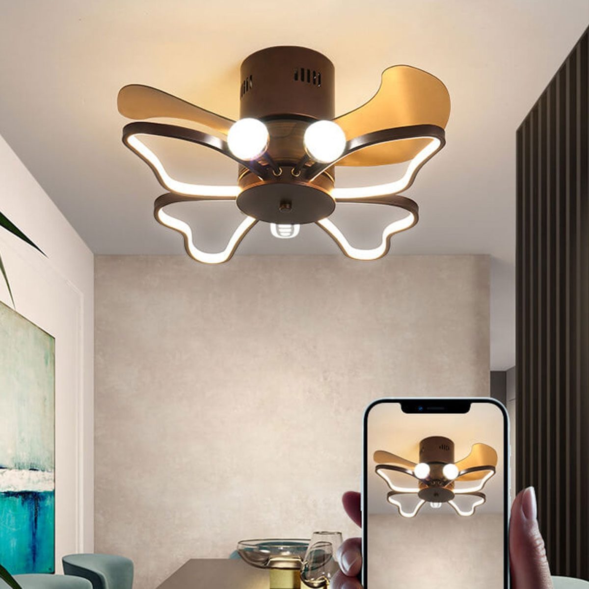 Nordic Creative Butterfly Shape LED Semi-Flush Mount Ceiling Fan Light - Image 19