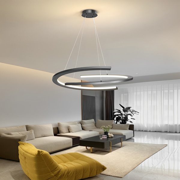2 Semi-circular Creative LED 3 Step Dimming Black Modern Chandelier - Image 3