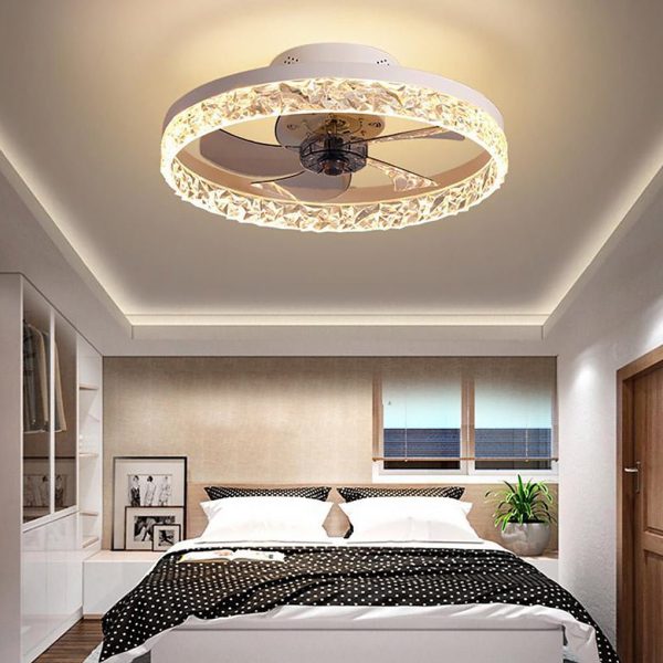 5- Blade Circular Iron Rustic Flush Mount Ceiling Fan With LED Bulbs Remote Control - Image 4