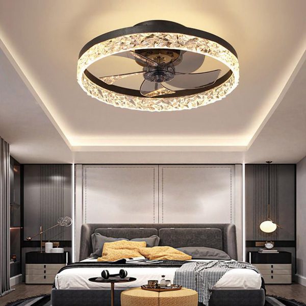 5- Blade Circular Iron Rustic Flush Mount Ceiling Fan With LED Bulbs Remote Control - Image 2