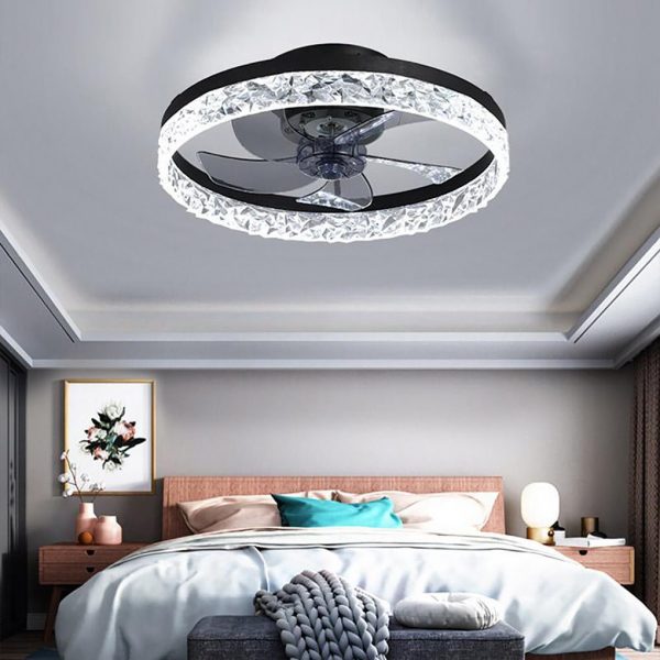5- Blade Circular Iron Rustic Flush Mount Ceiling Fan With LED Bulbs Remote Control - Image 3