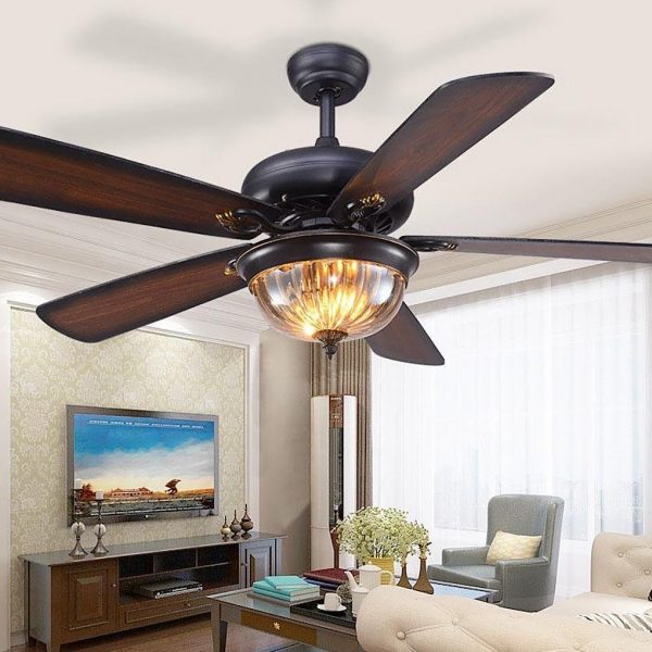 5-blade Farmhouse Style Ceiling Fan with Lights and Remote for Bedroom - Image 2