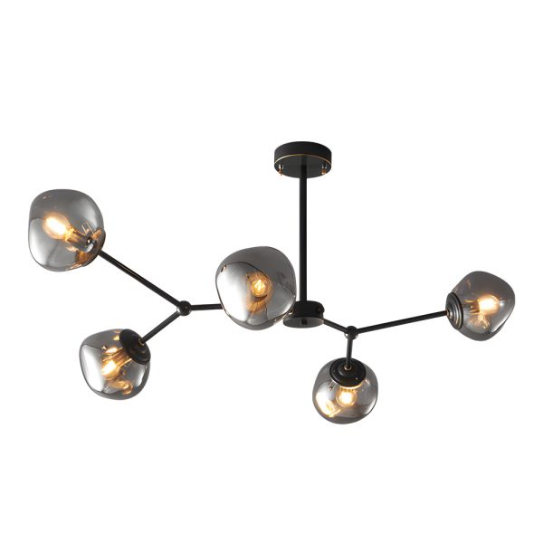 3/5/8-Light Molecule Dimpled Lava Glass Chandelier with Black Metallic Arms - Image 15