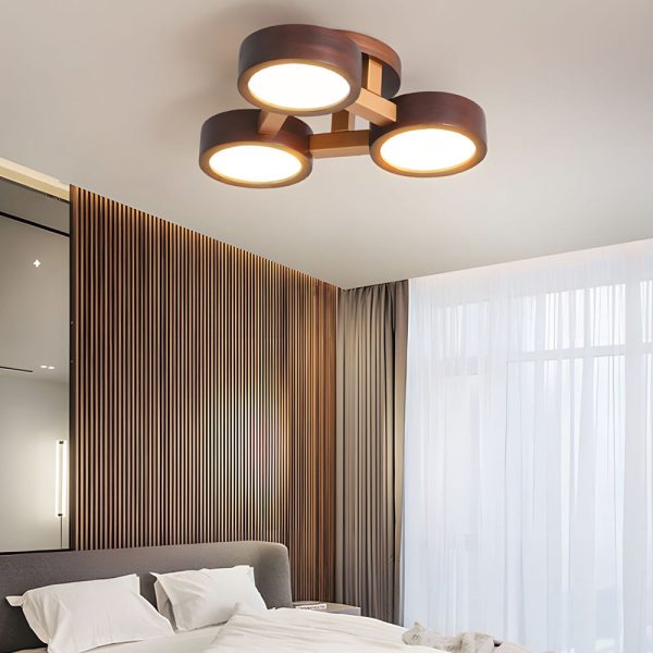 Modern Sputnik 3/4/5-Light Walnut Circles Flush Mount LED Ceiling Light - Image 2