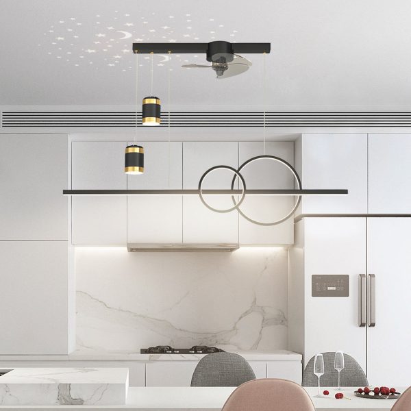 3 Step Dimming Creative Projection Modern Dining Room Chandelier with Fans - Image 2