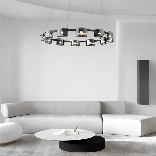 Circle Glass Stepless Dimming LED Brightness Memory Nordic Chandelier - Image 5