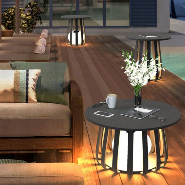Round Waterproof RGB Iron Small Coffee Table Solar Light Outdoor Lanterns - Image 3