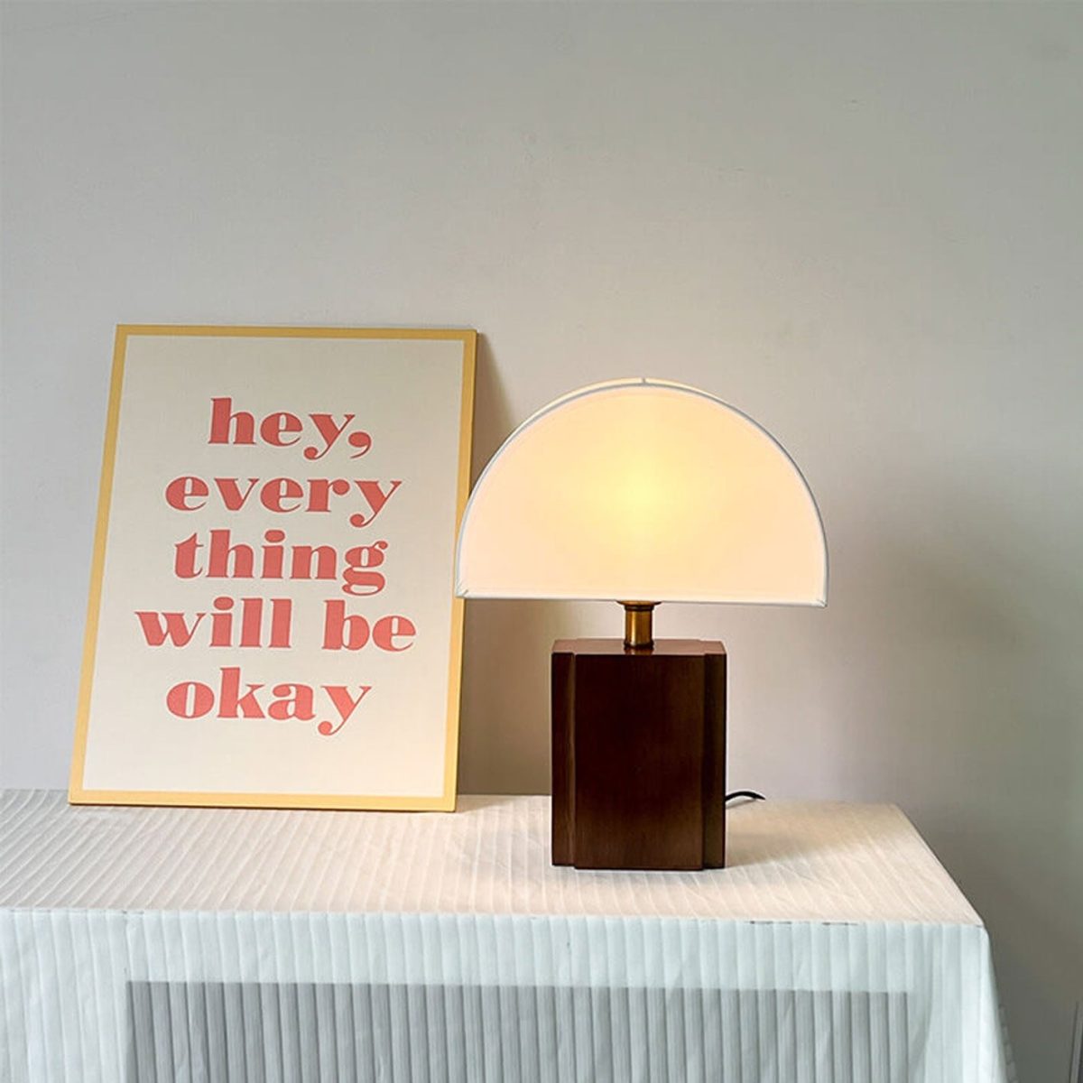 Vintage Semicircle Fabric Wooden Base 1-Light Table Lamp - Image 10
