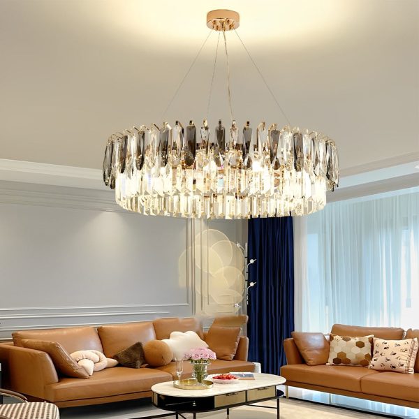Double Layer Round Electroplated Metal Crystal Gold Modern Chandelier - Image 4