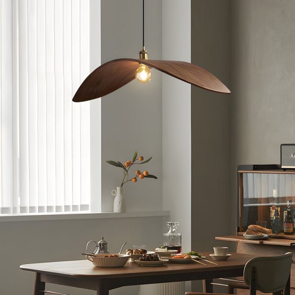 Wabi-sabi Walnut Bar Chandelier Leaf Curve Wooden Pendant Light - Image 6