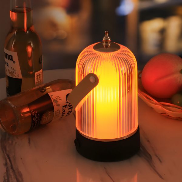 Ribbed Glass Table Lamp Lantern Ambient LED Beside Nights - Image 3