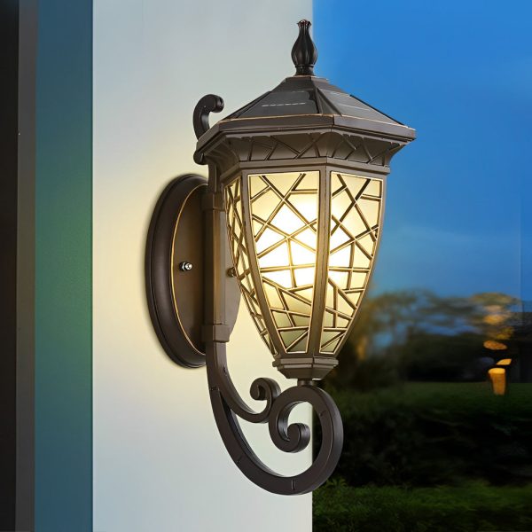 Retro Pattern Waterproof Black American Style Solar Powered Wall Lamp - Image 6