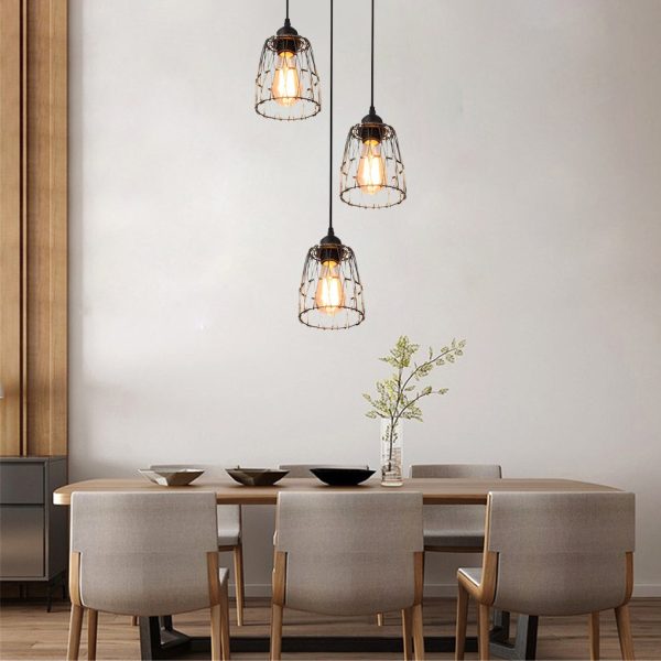 3 Lights Changeable Shape Iron Cage Retro Industrial Style Chandelier - Image 3