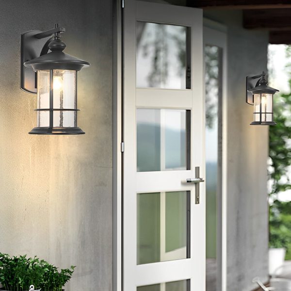 Retro Aluminum Glass LED Waterproof Black American Garden Wall Lamp - Image 3