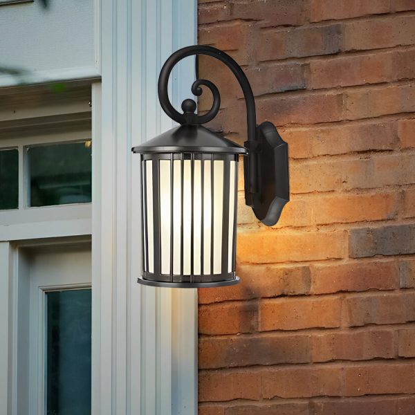 Waterproof Striped Glass Aluminum Black Retro Outdoor Wall Lights - Image 2