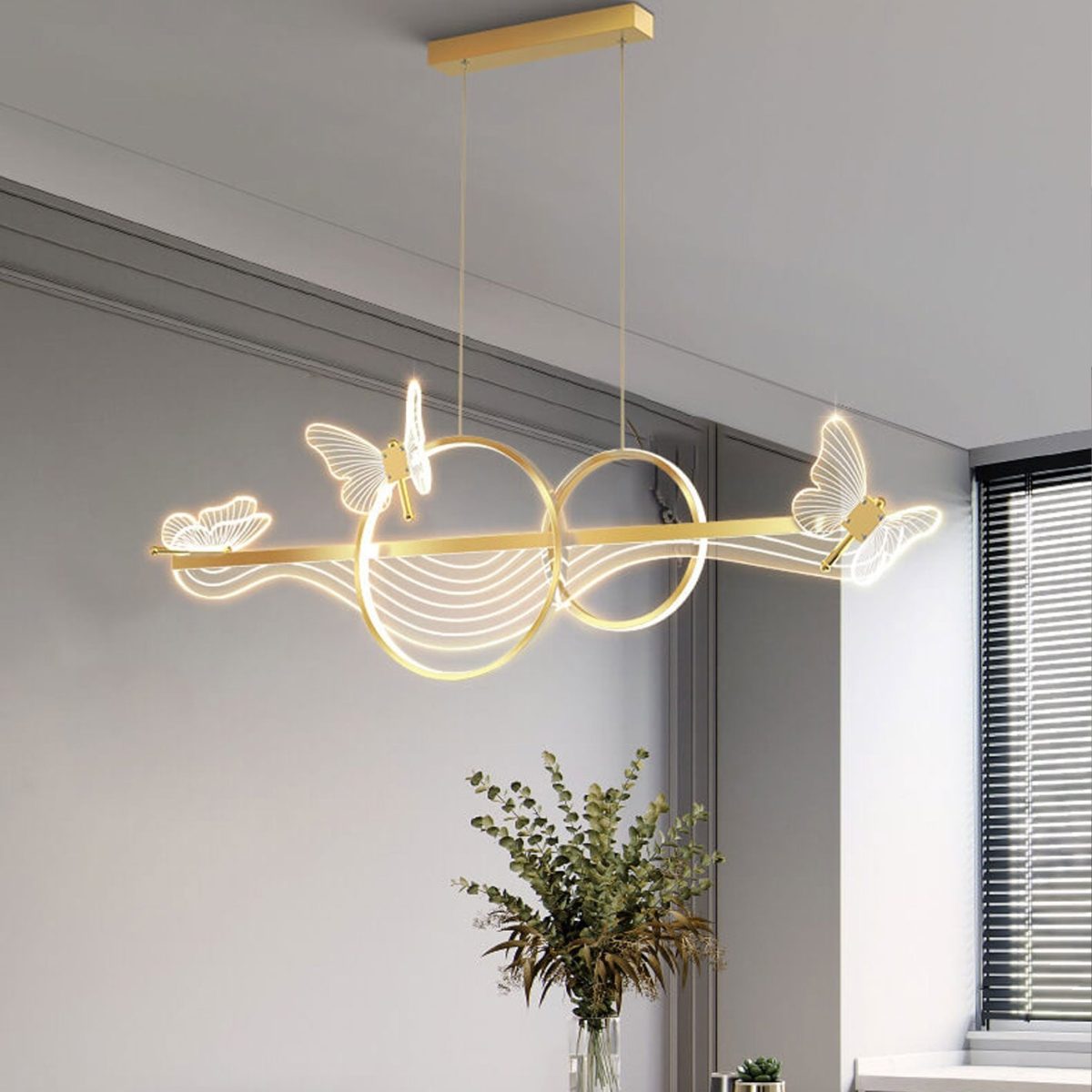 Nordic Light Luxury Butterfly Round Linear Island Light LED Chandelier - Image 18