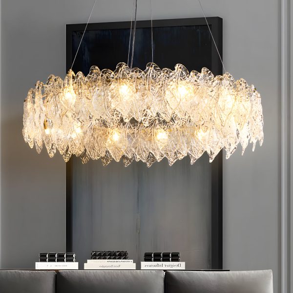 Handmade Leaf Glass Round 3 Step Dimming Luxury Post-Modern Chandelier - Image 3