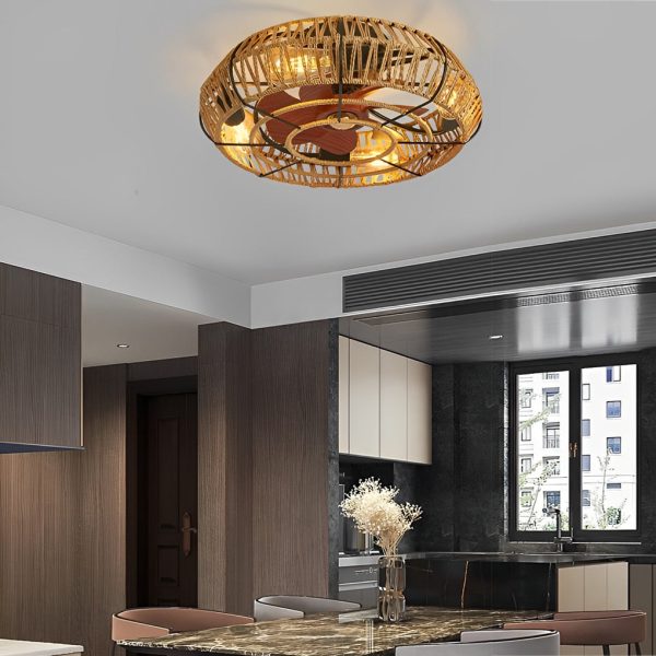 Creative Rattan Iron Timing Industrial Style Inverter Ceiling Fan Lamp - Image 5