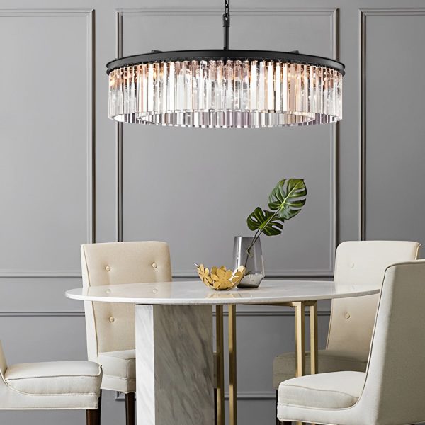 Round Metal Crystal Strip Retro American Style Chandelier Pendant Lamp - Image 2