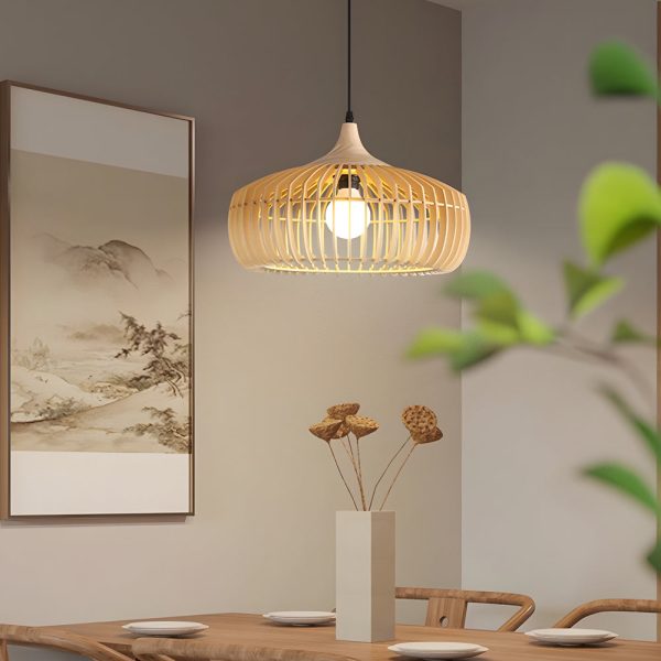 Japanese Wood Cage 1-Light Pendant Light - Image 2