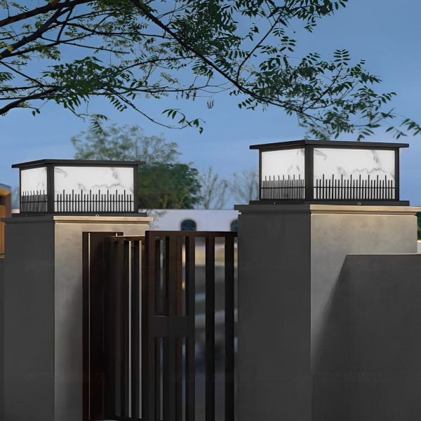 Square Waterproof 3 Step Dimming Black Retro Solar Fence Post Lights - Image 2