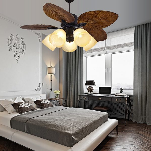 52'' Leaf Shaped Blades Dimming 12W LED Rustic Inverter Ceiling Fan Light - Image 4