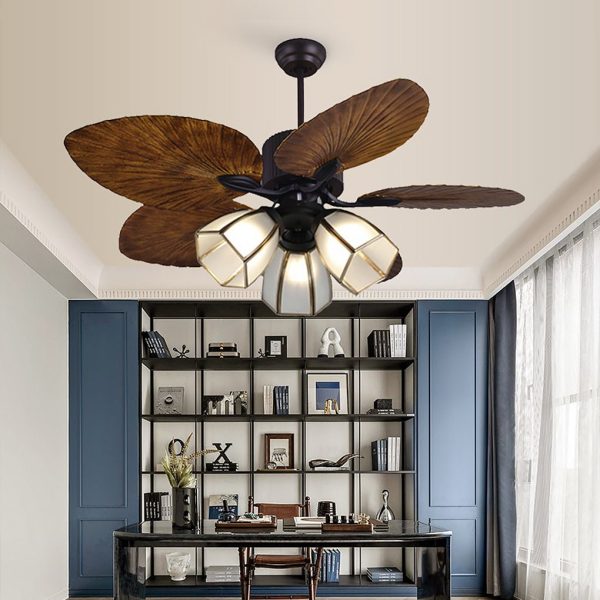 52'' Leaf Shaped Blades Dimming 12W LED Rustic Inverter Ceiling Fan Light - Image 2