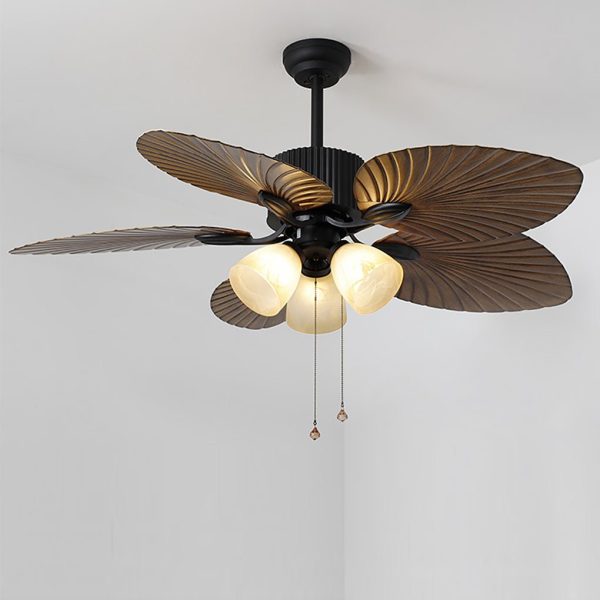 52'' Leaf Shaped Blades Dimming 12W LED Rustic Inverter Ceiling Fan Light - Image 10