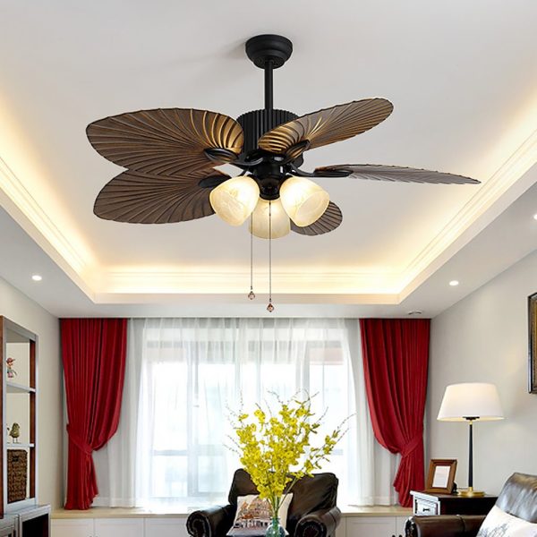 52'' Leaf Shaped Blades Dimming 12W LED Rustic Inverter Ceiling Fan Light - Image 7