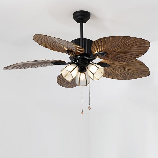 52'' Leaf Shaped Blades Dimming 12W LED Rustic Inverter Ceiling Fan Light - Image 9