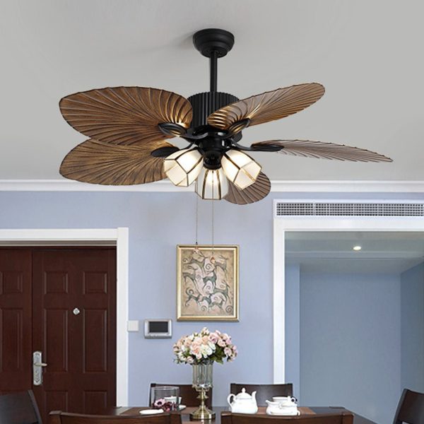 52'' Leaf Shaped Blades Dimming 12W LED Rustic Inverter Ceiling Fan Light - Image 8