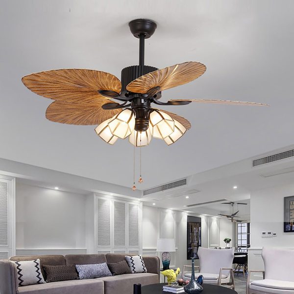 52'' Leaf Shaped Blades Dimming 12W LED Rustic Inverter Ceiling Fan Light - Image 5