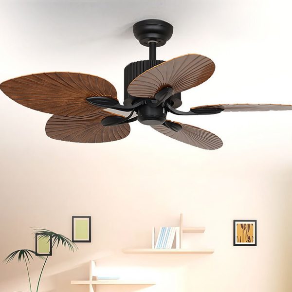 52'' Leaf Shaped Blades Dimming 12W LED Rustic Inverter Ceiling Fan Light - Image 3